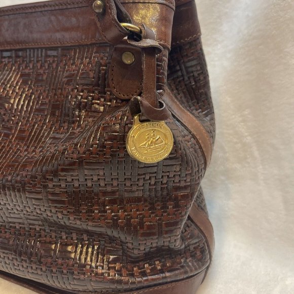 Brahmin Vintage Woven Leather Cognac Brown Shoulder Bucket Bag - VGUC - Picture 2 of 12